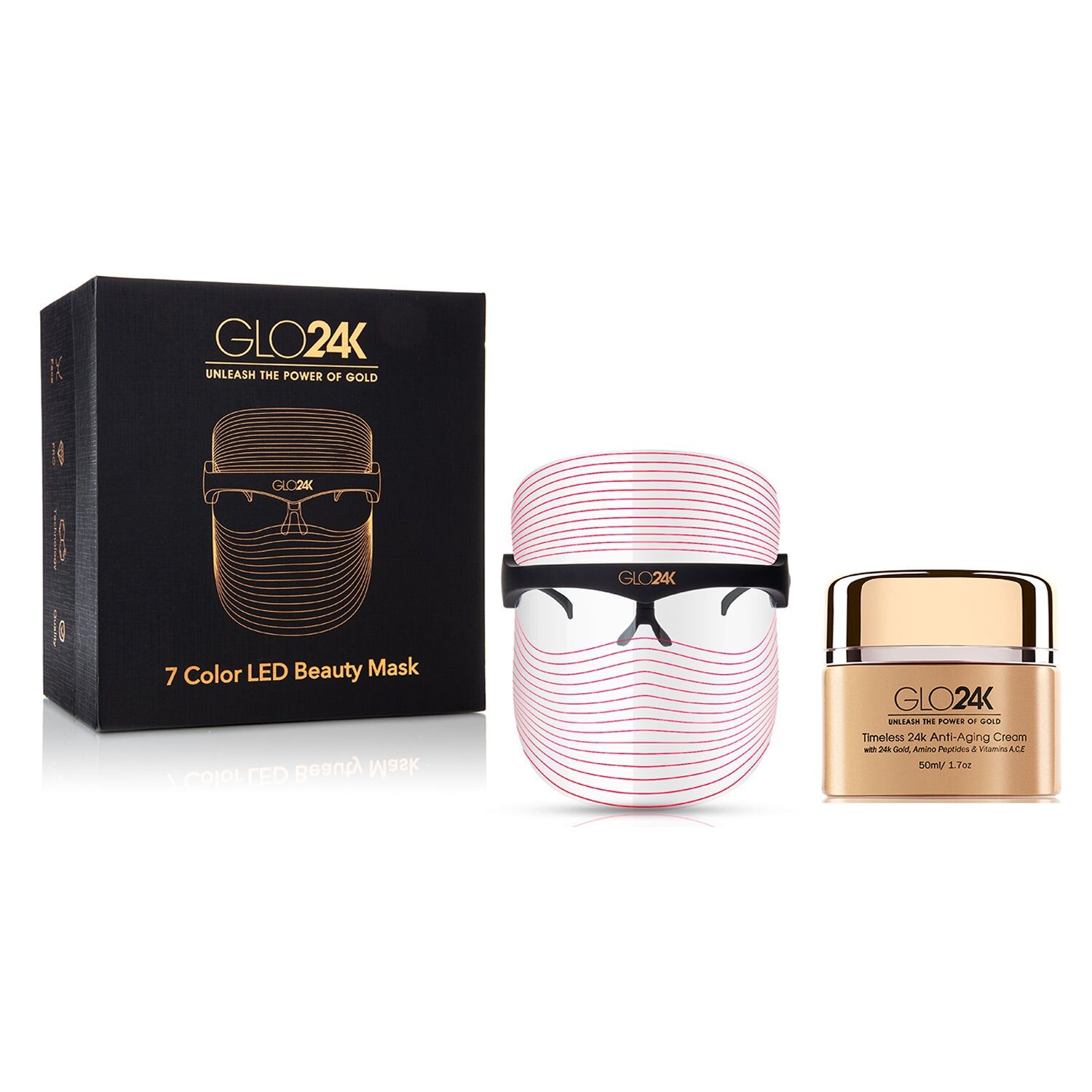 Bibas GLO24K 7 Color LED Beauty Mask + 24k Timeless Anti-Aging Cream