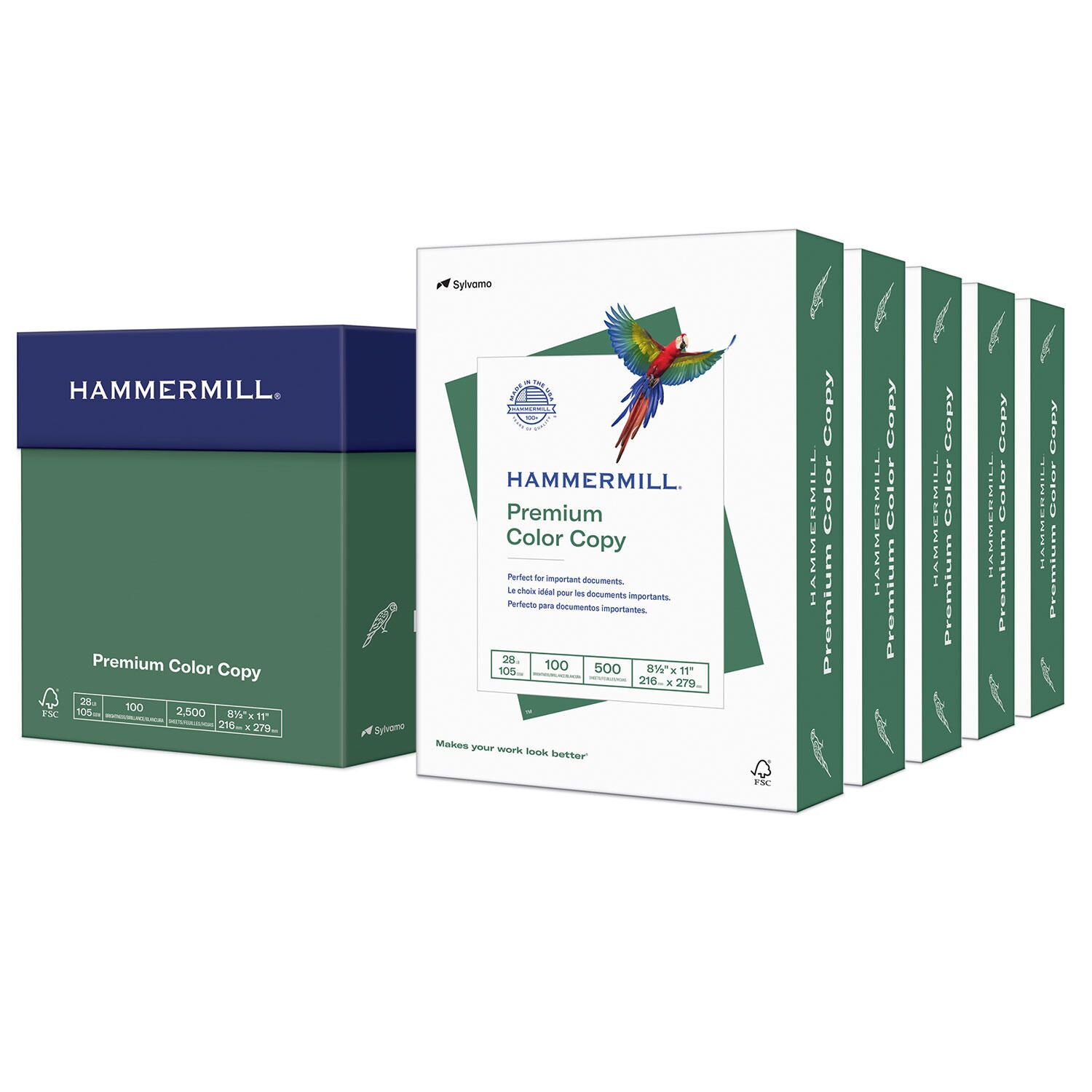 Hammermill Color Copy Paper, 100 Bright, 28lb, Letter, Photo White, 500/RM, 5 RM/CT