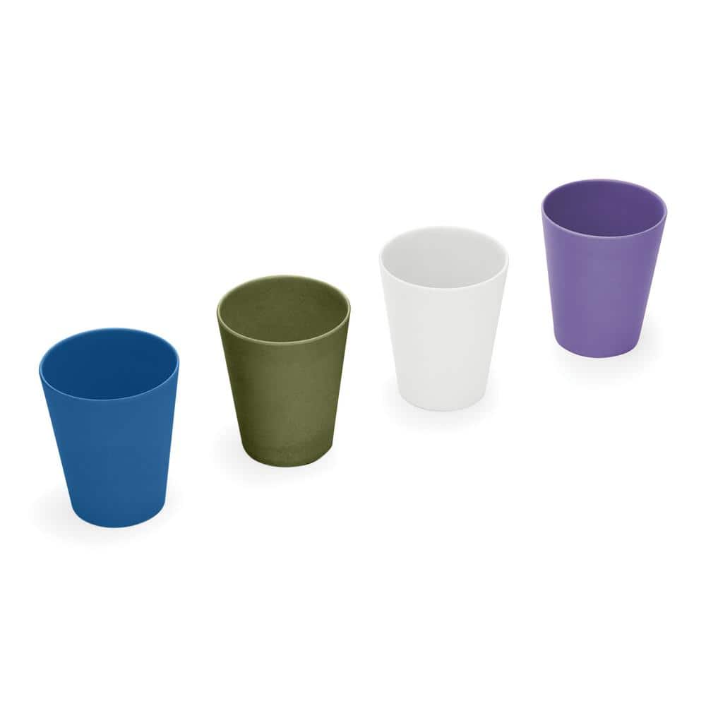 Bamboo Cups Assorted Colors, Blue, Green, Purple, White (Set of 4)