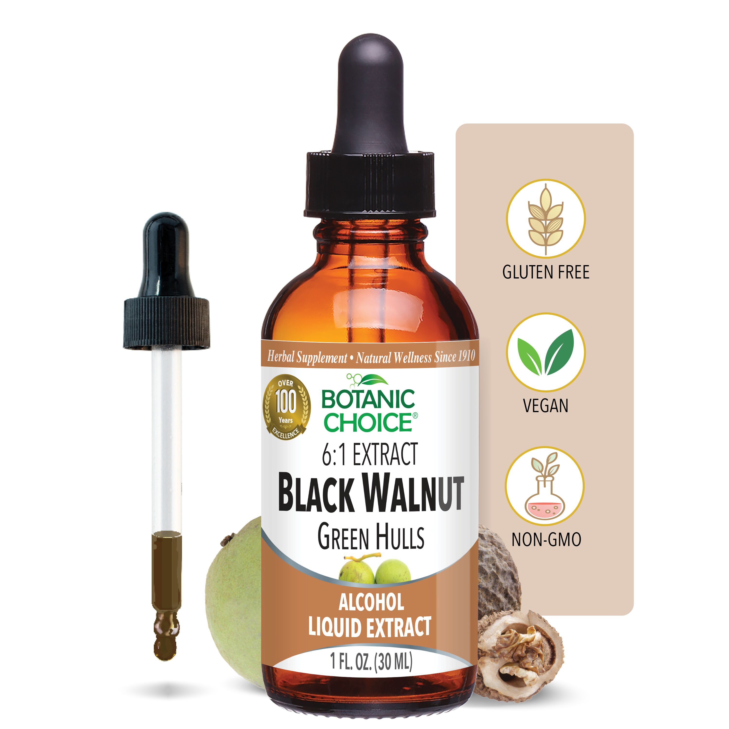 Black Walnut Green Hulls Liquid Extract - Digestive Support Supplement - 1 Oz