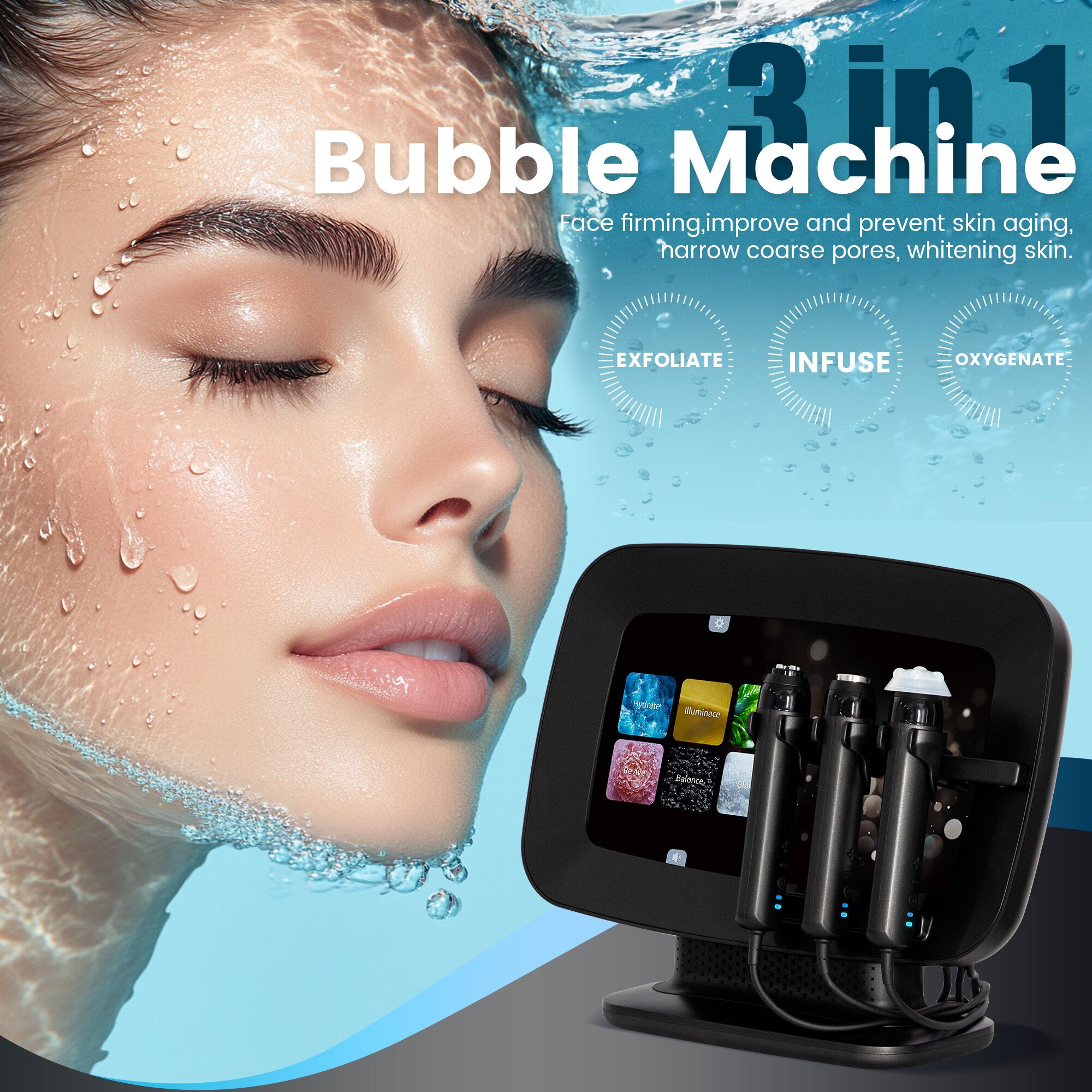 2025 Newest 3 in 1 RF Ultrasonic Oxygen Facial Massage Machine Oxygen Facial Small Bubble Co2 Bubble Facial Skin Care Machine