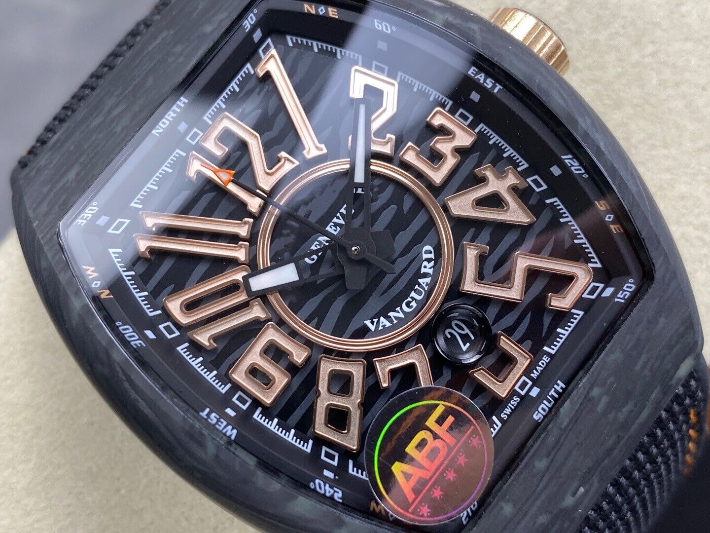 ABF Watch V45 Size 43x54mm with 2824 movement Automatic Mechanical Sapphire glass mirror Carbon case Rubber strap