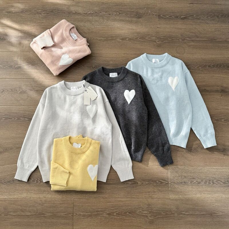 Amiity Sweater Fashion men's and women's wear designer shirt knitted sweater embroidered heart solid color big love crewneck long sleeve k