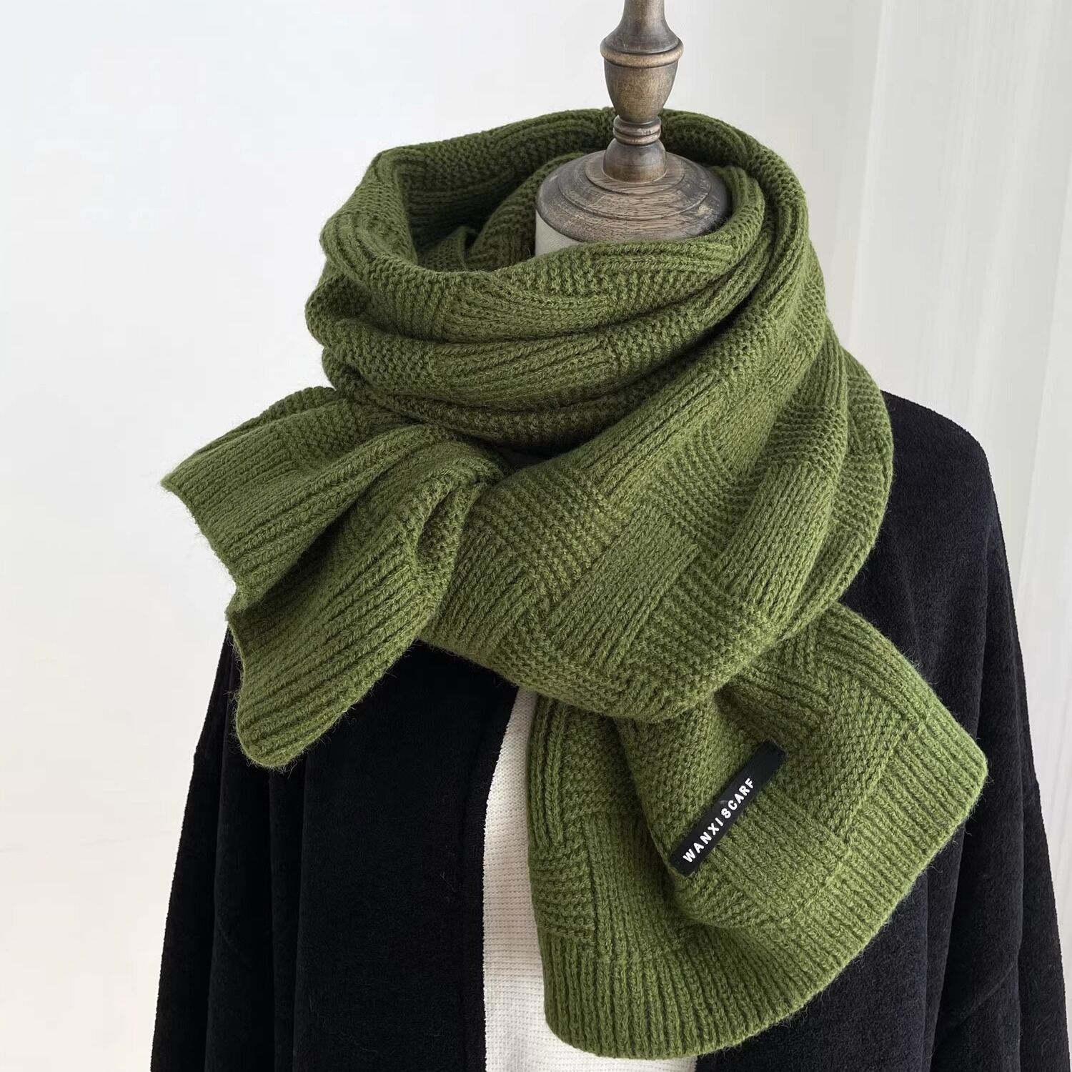 CW607 solid color scarf women's winter thick warm shawl wool Korean version all-match Japanese style positive and negative knitted scarf studen