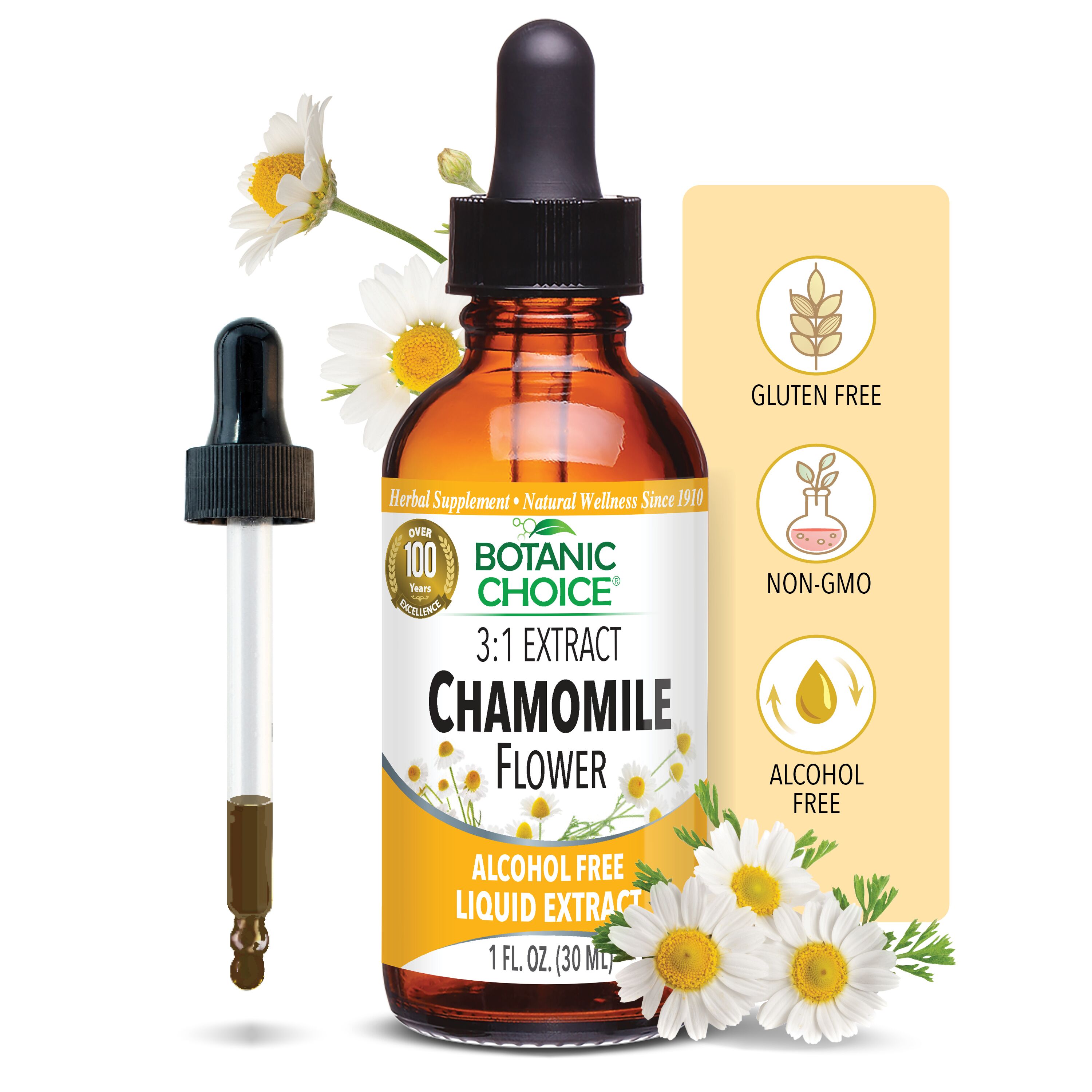 Chamomile Flower Liquid Extract - Soothing Support Supplement - 1 Oz