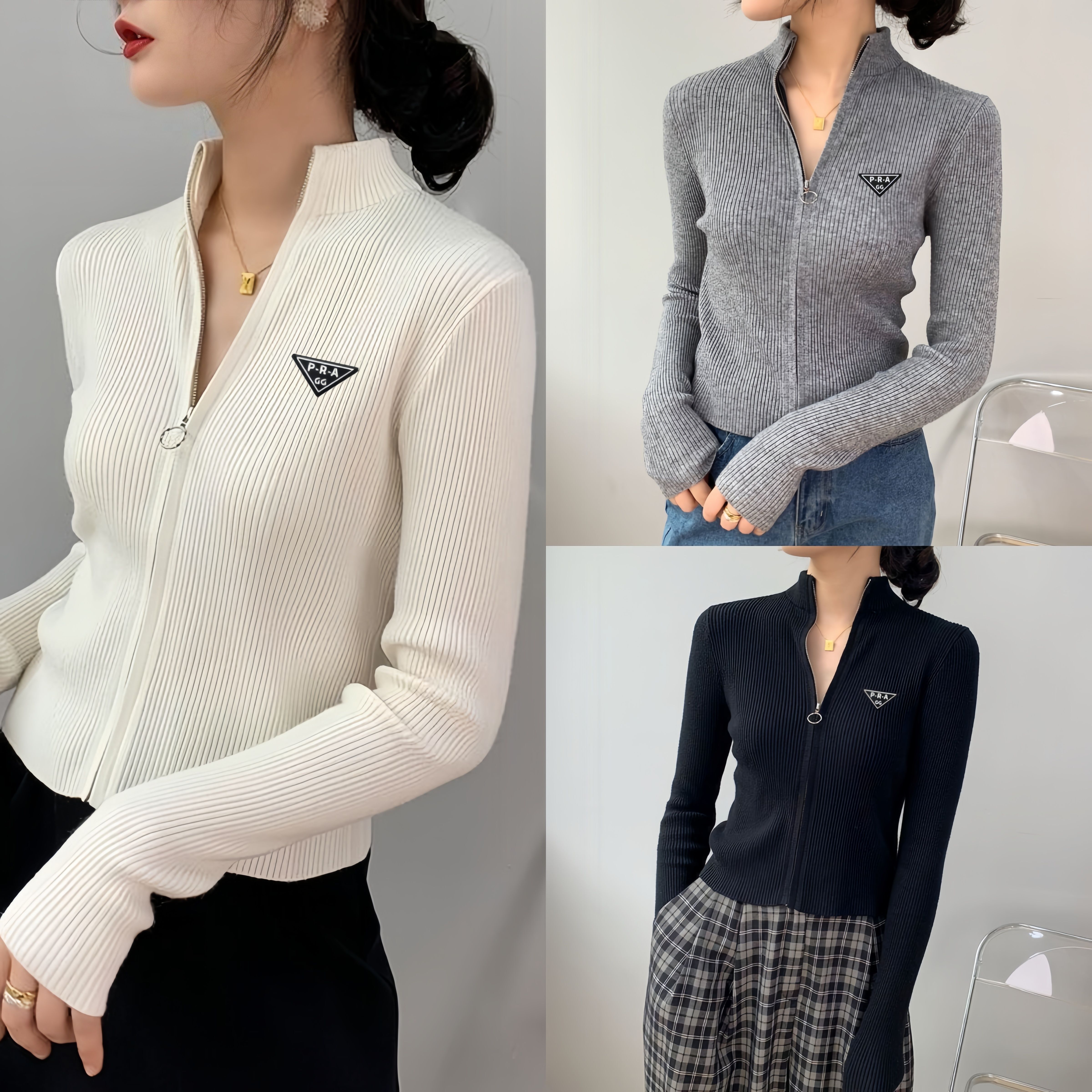 GG-P-R-A Designer Women's Fashion Tops Tees Ladies Slim Fit Knit Cardigan Top Knits Tees Women Cardigan Sweater With Zippers Short Style Lady J