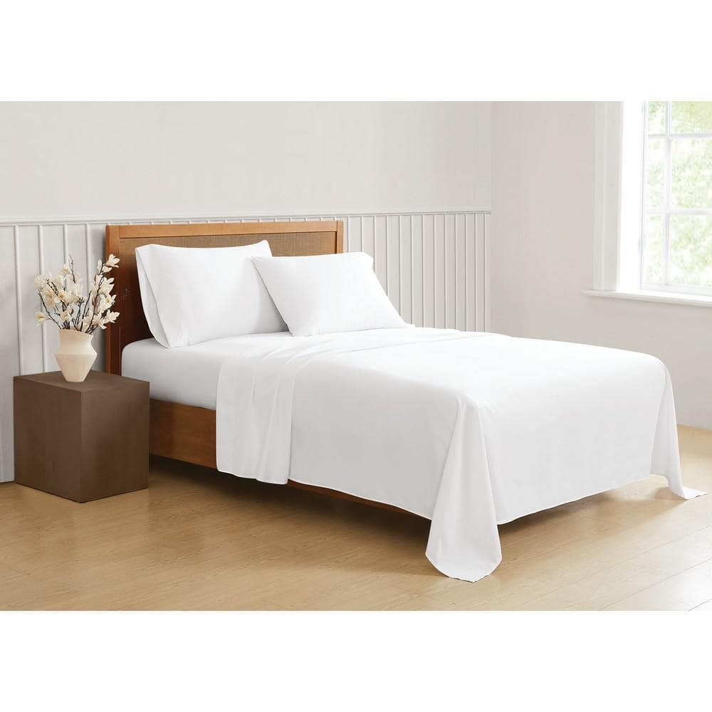 Green Solid Recycled Polyester White King 4 Piece Sheet Set