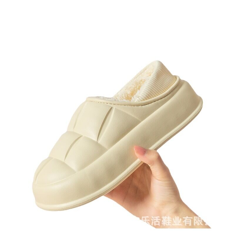 H67 Unisex Warm Fleece-Lined Household Slides with Reinforced Treads for Year-Round Protection