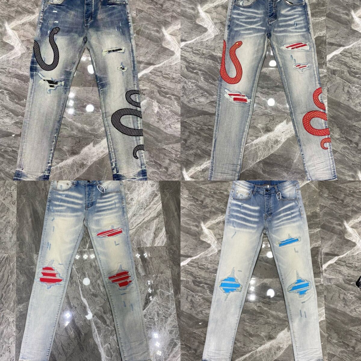 Men jeans Mens Luxury jeans Style Real picture Letter black snake embroidery Hole Letters men Designer Casual Slim Jeans Hip Hop street Men Jeans