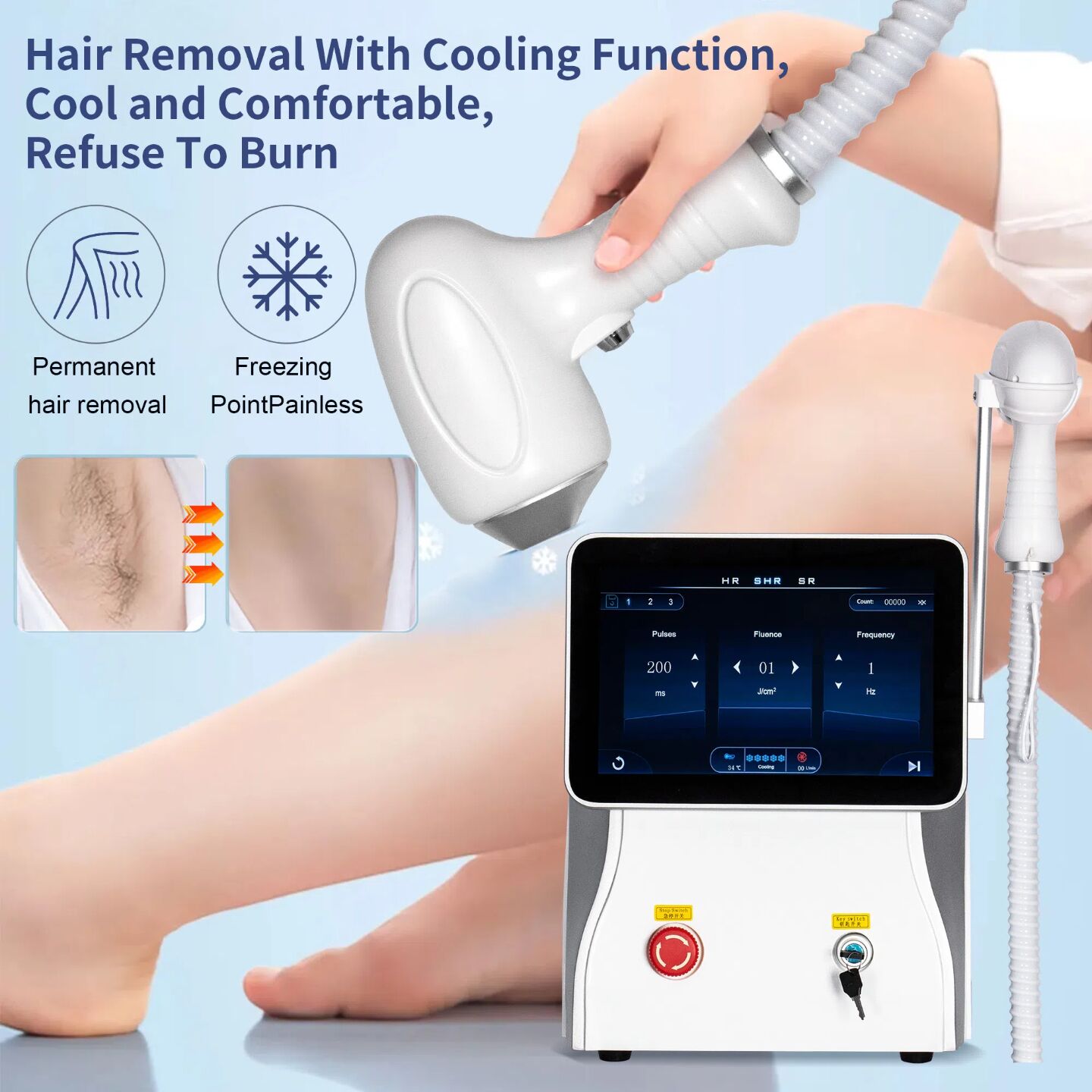 Portable 808 3wave Diode Laser Permanent Hair Remove Fast Depilation Painfree Follicle Penetration Skin Rejuvenation Device