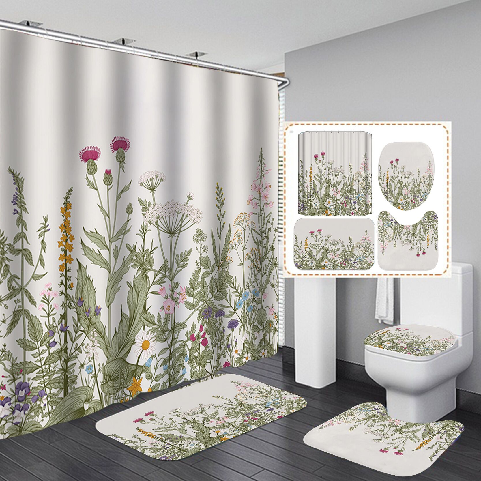 YL-37450 bathroom toilet punch-free curtain waterproof anti-light roller blinds toilet toilet block curtain toilet three-piece set