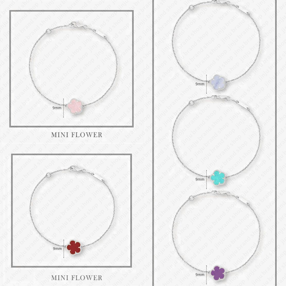 charm bracelet designer jewelry women 925 sterling silver jewelry Vintage 1 motif flower bracelets Rose and green 9mm mini clover bracelet silver br