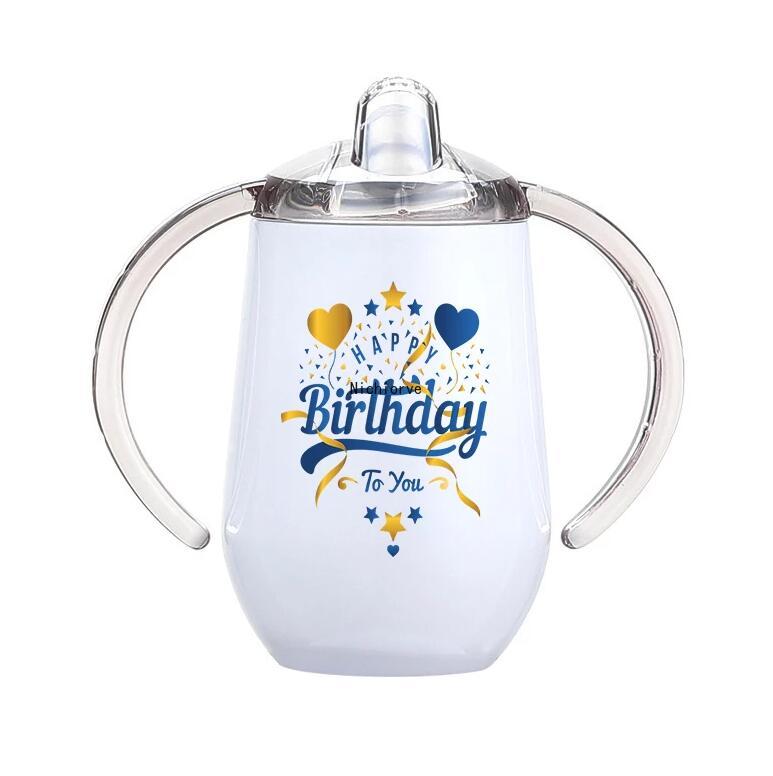 10oz Sublimation Sippy Cups 10oz White Baby Bottle with Handle Stainless Steel Kids Drinking Tumbler For Newborn Gifts Milk Mug