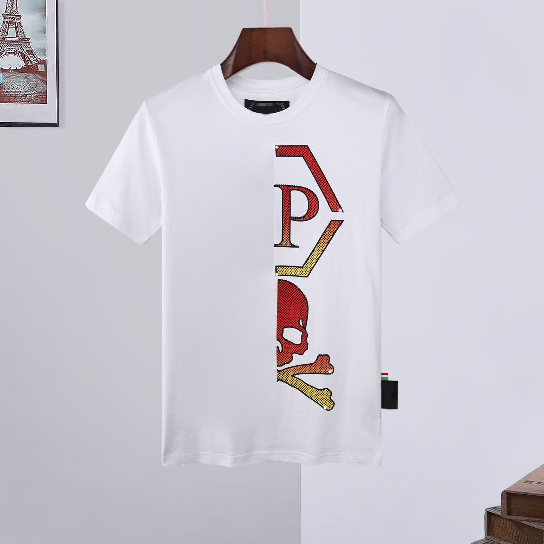 2021 new fashion men's PP casual cotton short sleeve T-shirt hot drilling skull men's ghost creative Street printed top