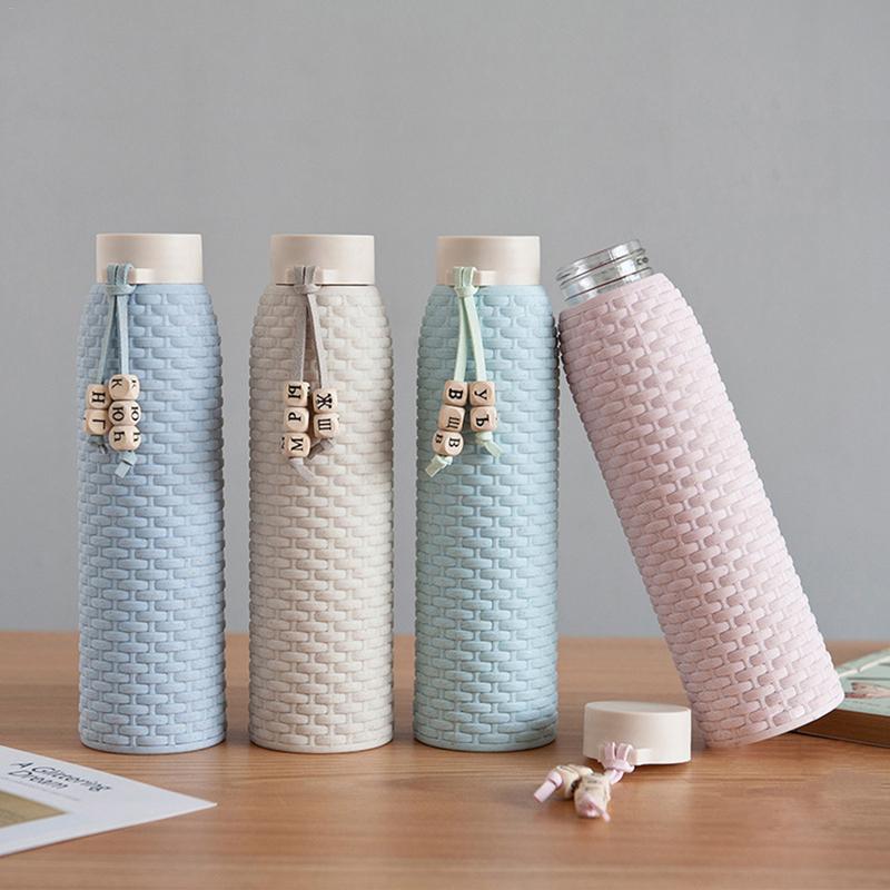 310ml New Wheat Straw Innovative Plastic Case Glass Imitation Rattan Literary Gift Cup - Korean Style Fresh Girl Water bottle
