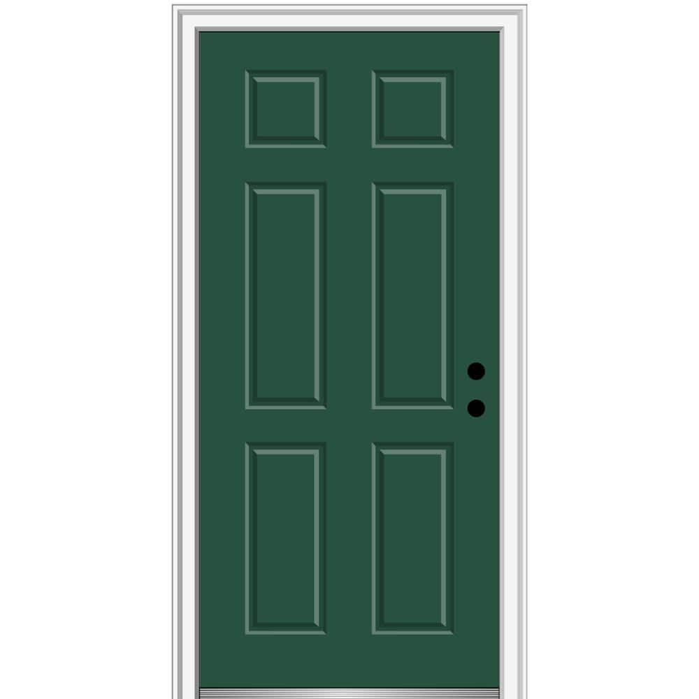 36 in. x 80 in. Left-Hand Inswing 6-Panel Classic Painted Fiberglass Smooth Prehung Front Door