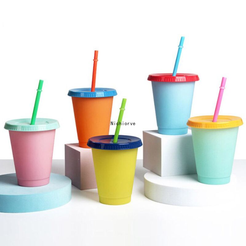 473ml/16oz Reusable Color Changing Cold Cups Plastic Tumbler With Lid And Straw Cold Cup Straw Cup Drinkware Christmas Gifts
