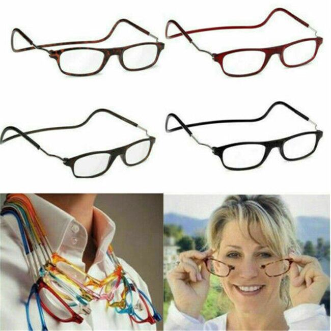 5 Colors Magnetic Reading Glasses Hanging Neck Snap Click Men Women Folding +1.0 to +4.0 CPA4097