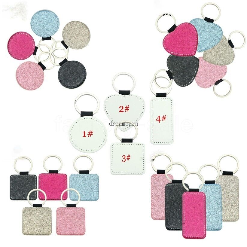 50 Pcs Sublimation Blanks Keychain PU Leather Keychain for Christmas Heat Transfer Keychain Keyring for DIY Craft Supplies FY44