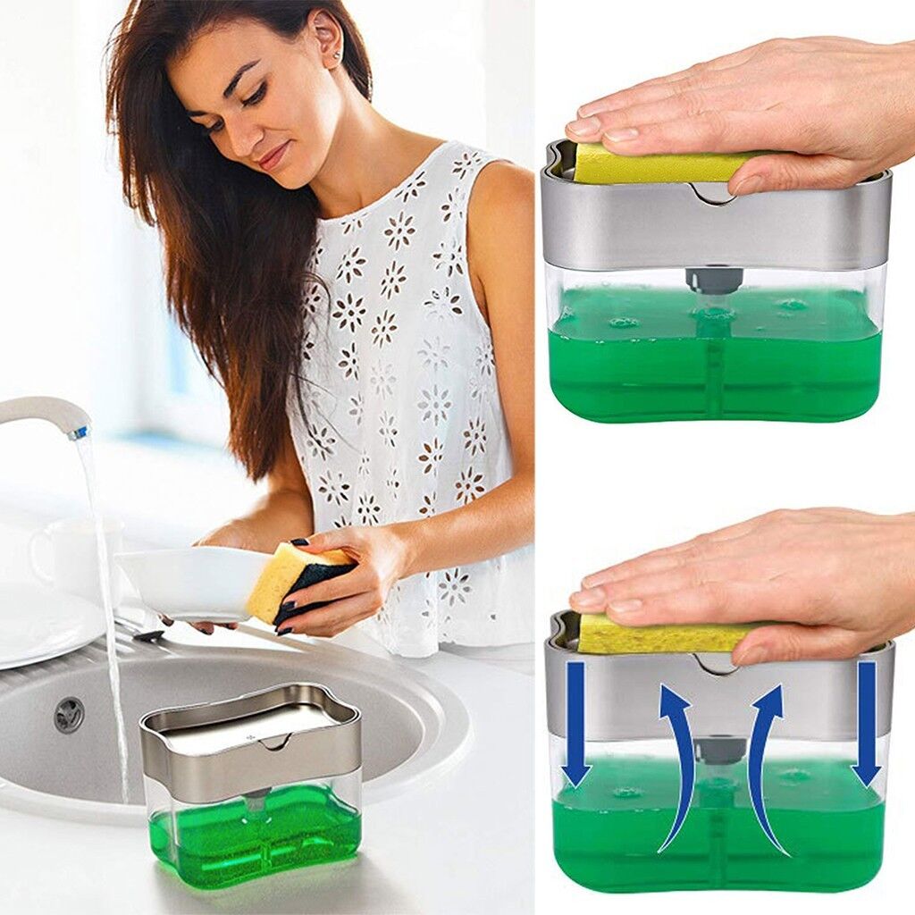 Cocina accesorio 2-in-1 soap dispenser and sponge holder kitchen sink tidy dish cleaning tool liquid dispenser