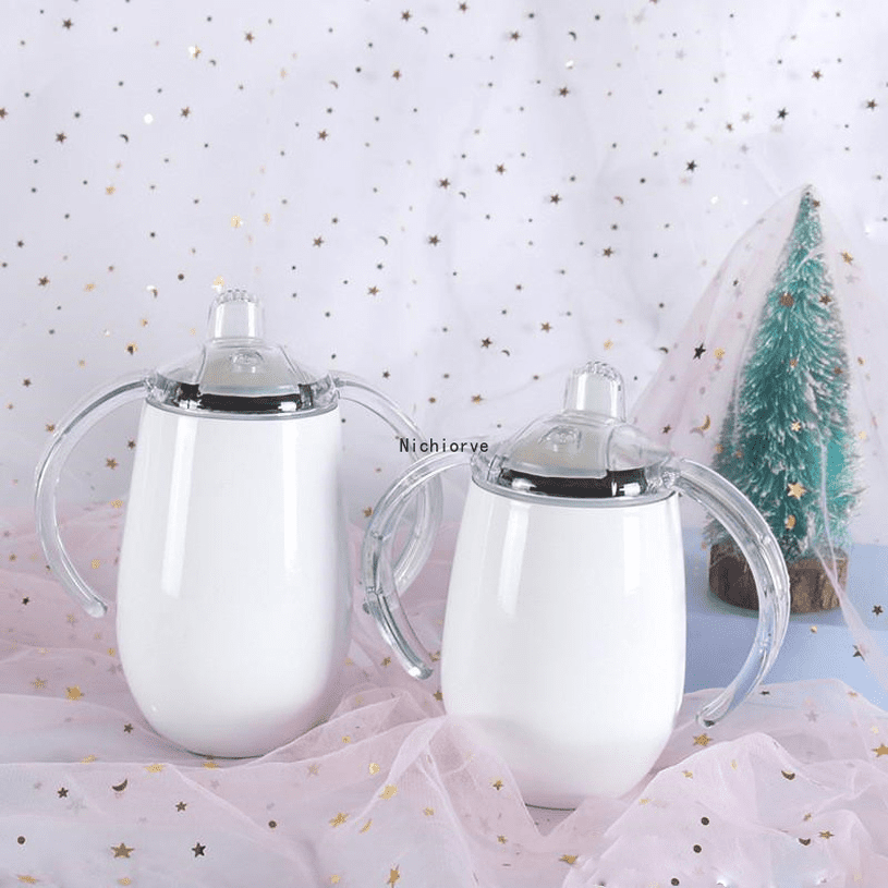 DHL Ship 10oz Sublimation Sippy Cups Blank DIY Milk Bottle With Handle Stainless Steel Kids Children Drinking Bottles