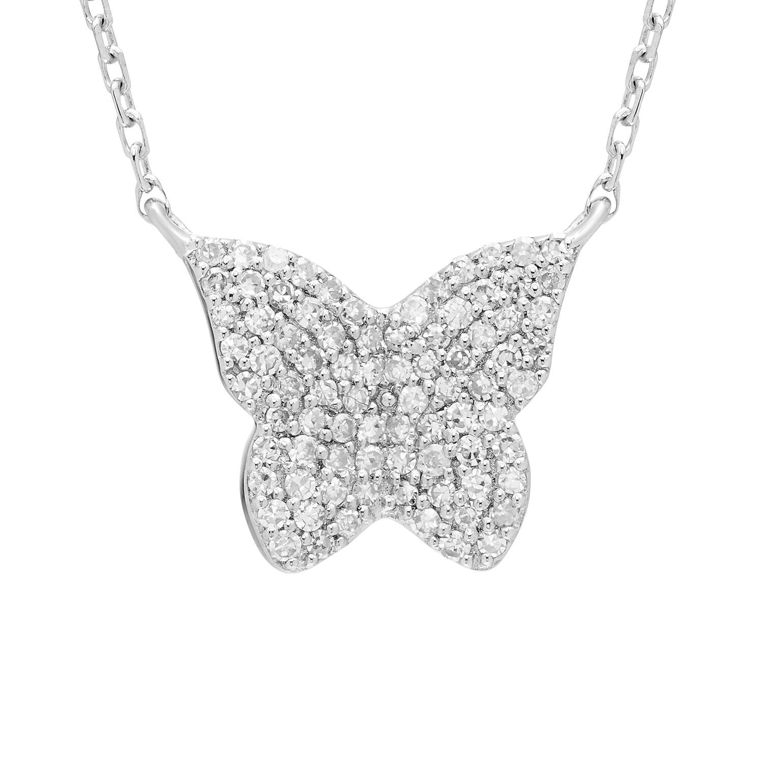 Diamond Butterfly Pendant Necklace in Sterling Silver