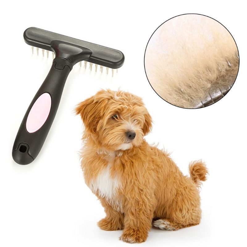 Ergonomic Double Rij Pins Dematting Kam Undercoat Hark Brush Pet Grooming Tool