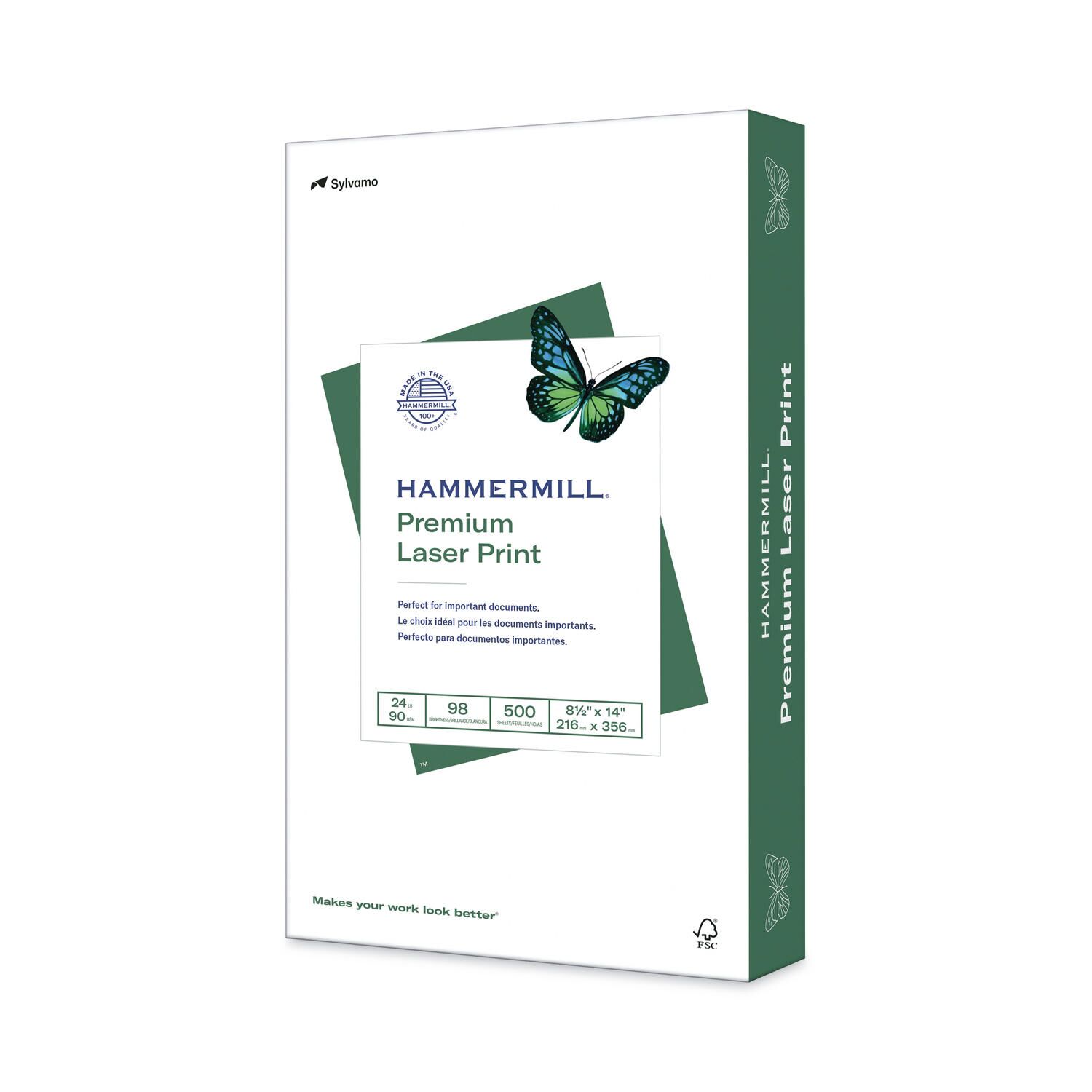 Hammermill - Laser Print Paper, 24lb, 98 Bright, 8-1/2 x 14' - Ream