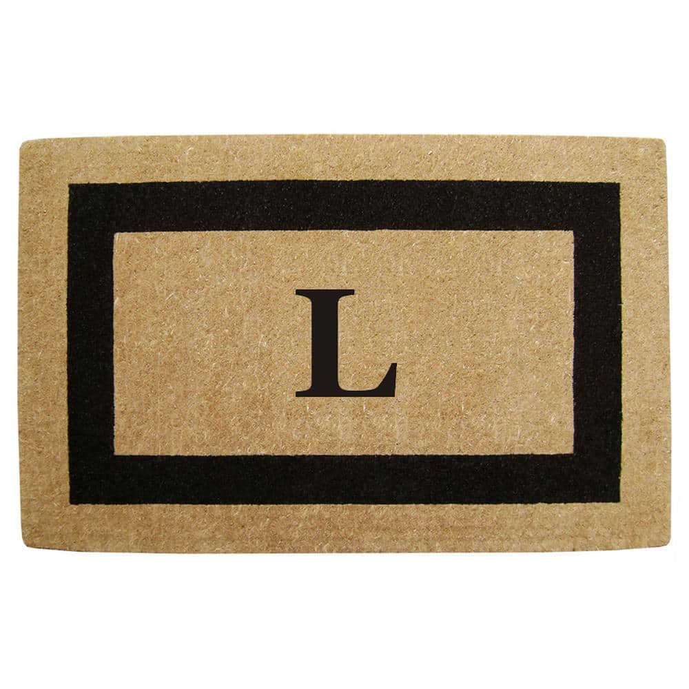 Heavy Duty Brown 30 in. x 48 in. Coir Single Picture Frame Monogrammed L Indoor Outdoor Door Mat