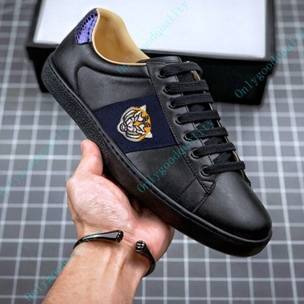 Men Women Casual Shoes Flat Platform Snake Top Quality Chaussures Leather Sneakers Ace Bee Embroidery Stripes Walking Sports Shoe