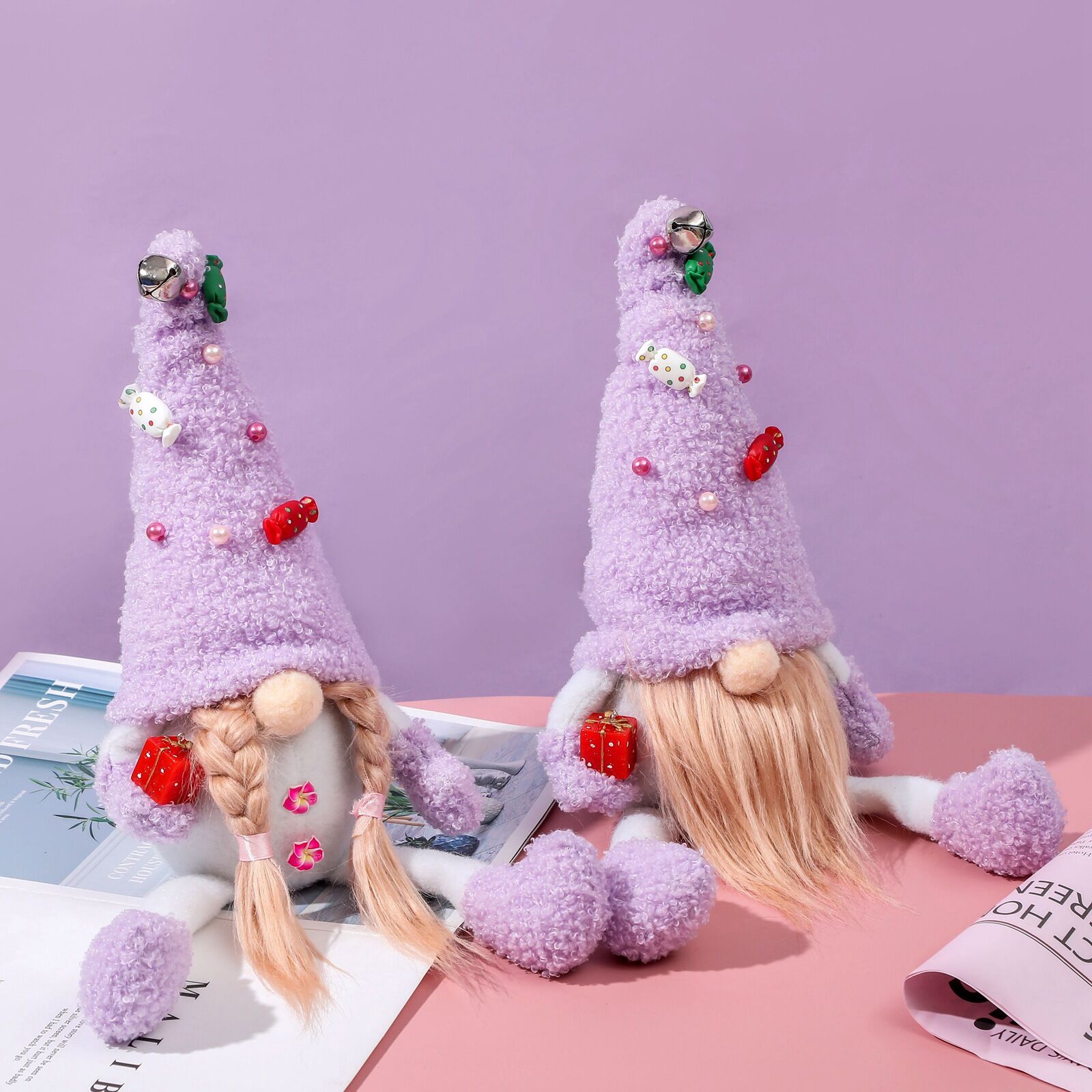 Stock Lovely Stuffed Plush Toy Purple Gnome Handmade Swedish Tomte Figurines Dolls Home Tabletop Ornaments FY3468