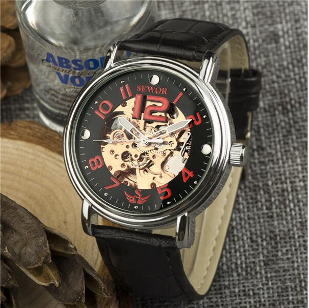 Stylish SEWOR SEW06-3 Men's Watch Featuring Self-winding Mechanism & Comfortable Genuine Leather Band