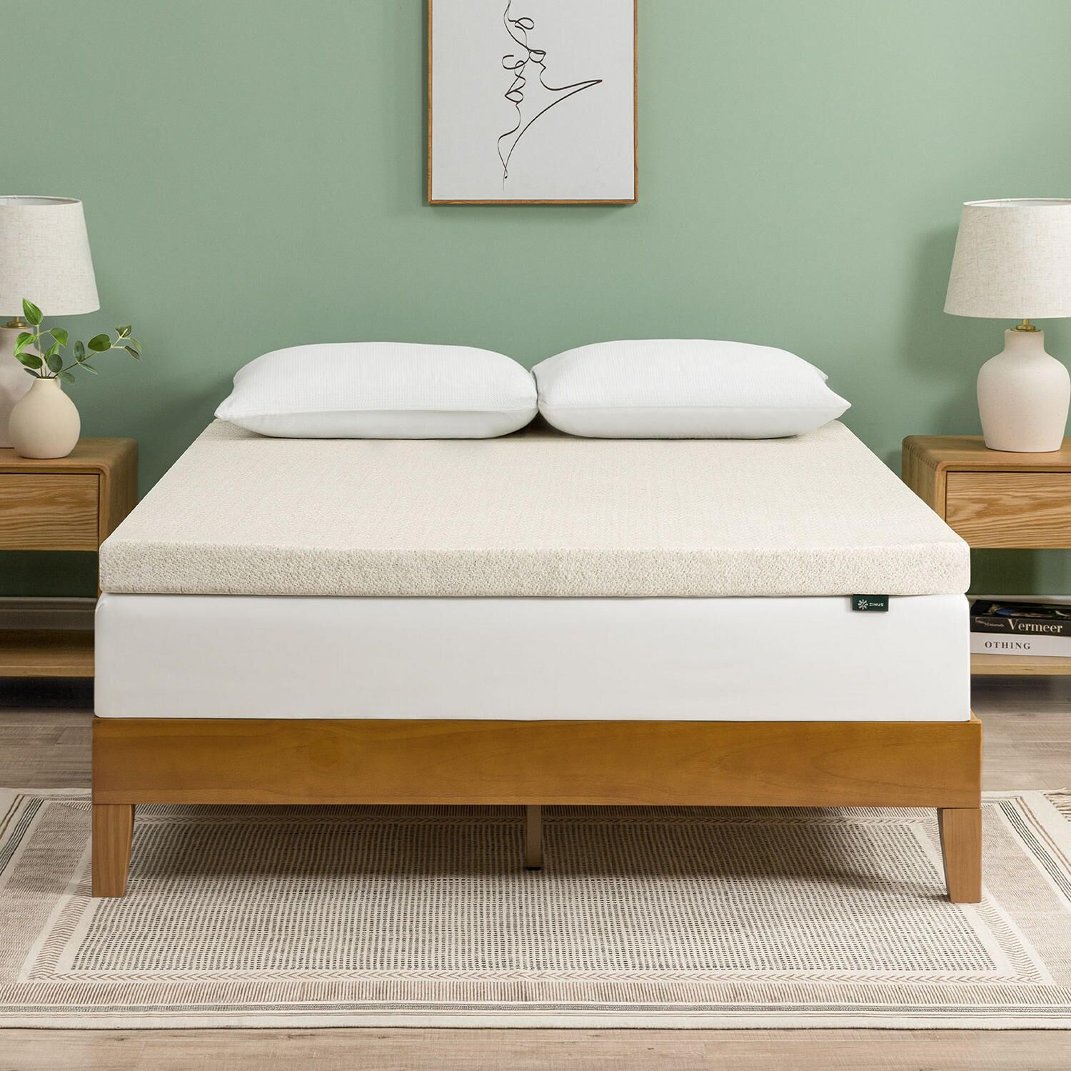 ZINUS Night Therapy Green tea Mattress Topper with Washable Cover-Full:- Full