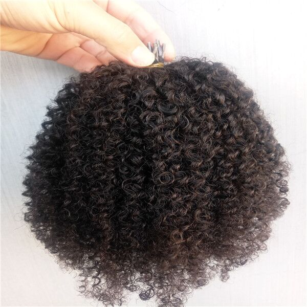 human Hair Extensions i-tip Kinky Curly Natural Black Color hairextensions color can be customered