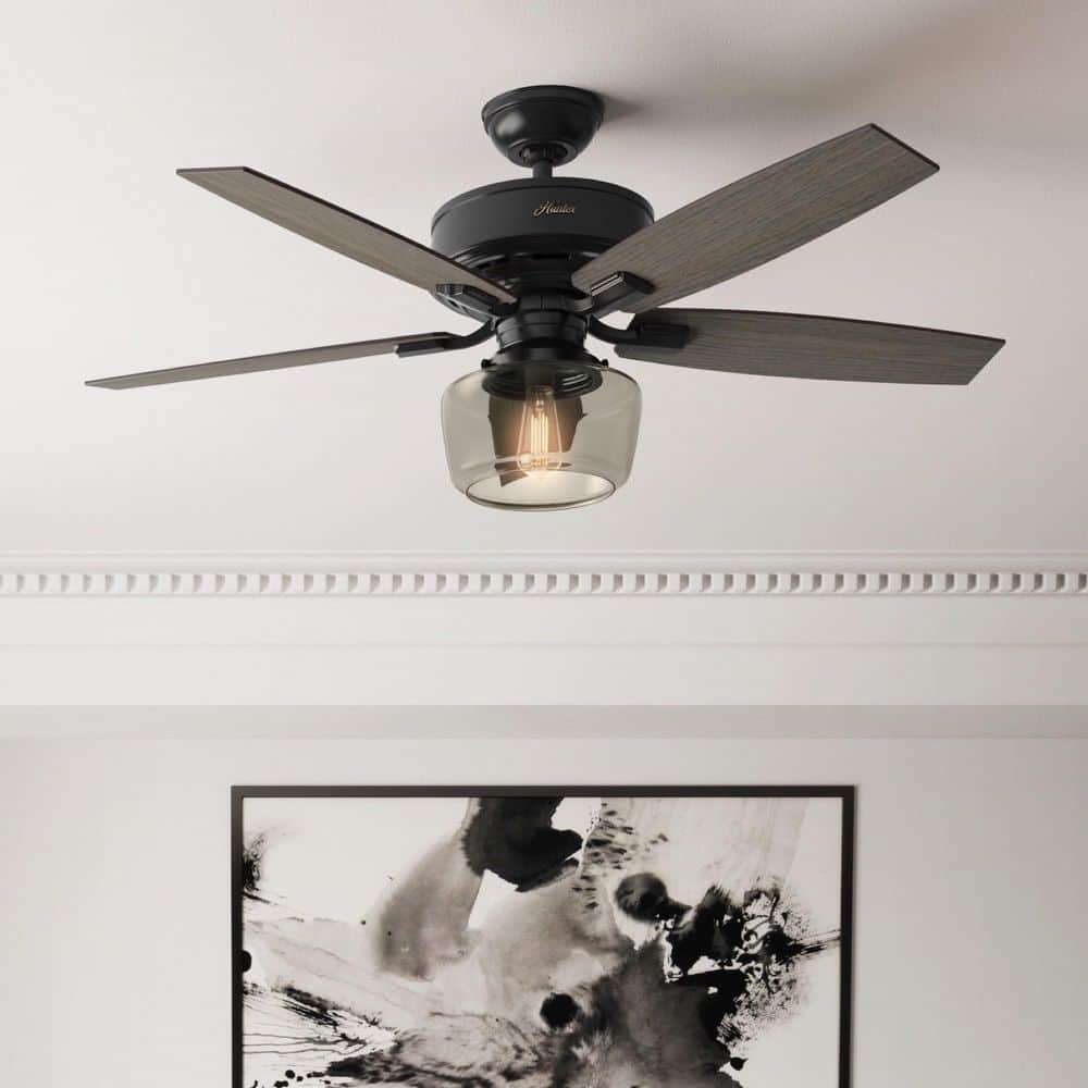 Bennett 52 in. LED Indoor Matte Black Ceiling Fan with Globe Light Kit and Handheld Remote Control