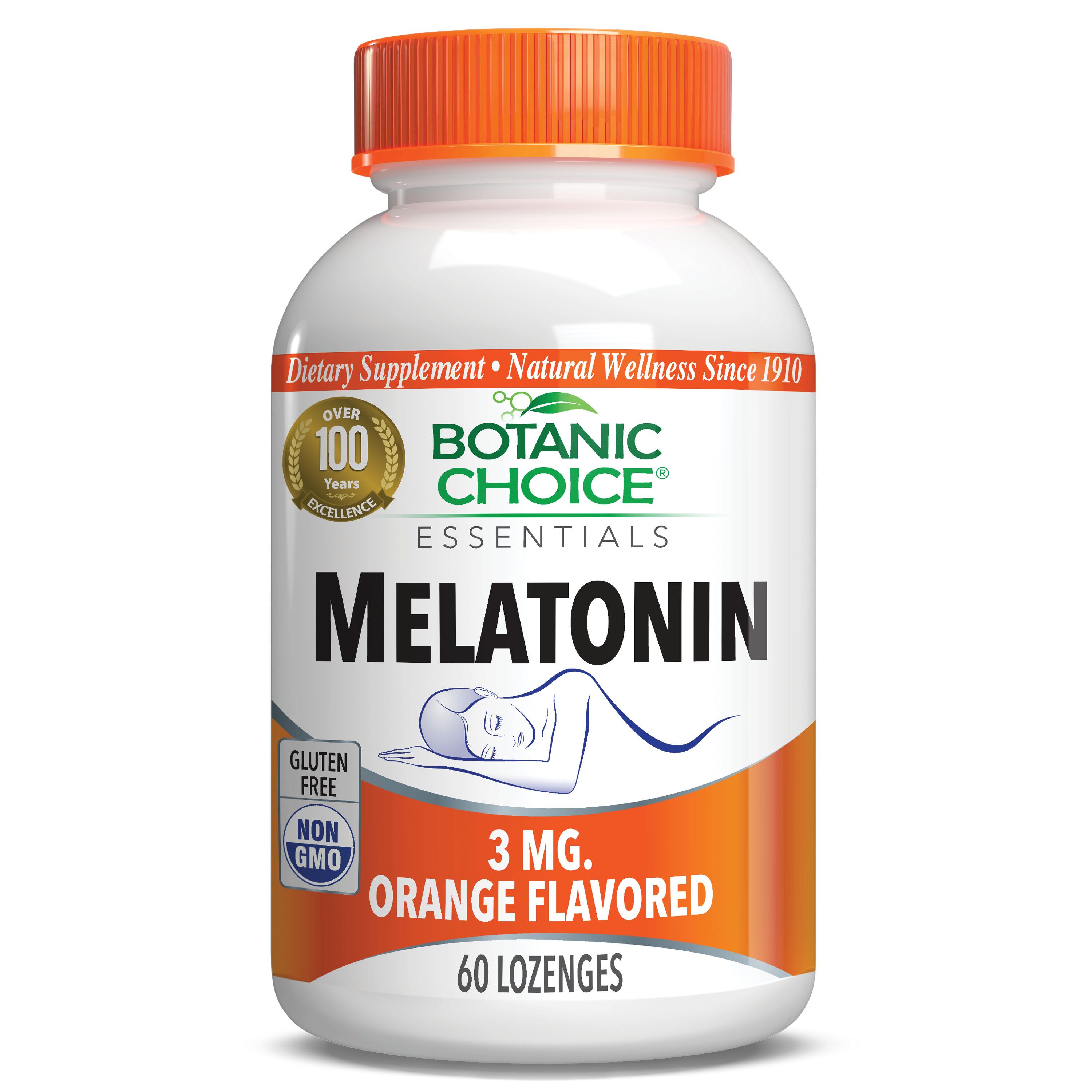 Melatonin Orange Flavored Lozenges 3 mg - Nighttime Support Supplement - 60 Lozenges