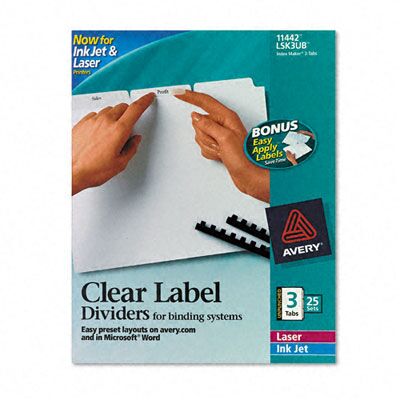11442 Index Maker Clear Label Unpunched Divider Three-Tab Letter White 25 Sets