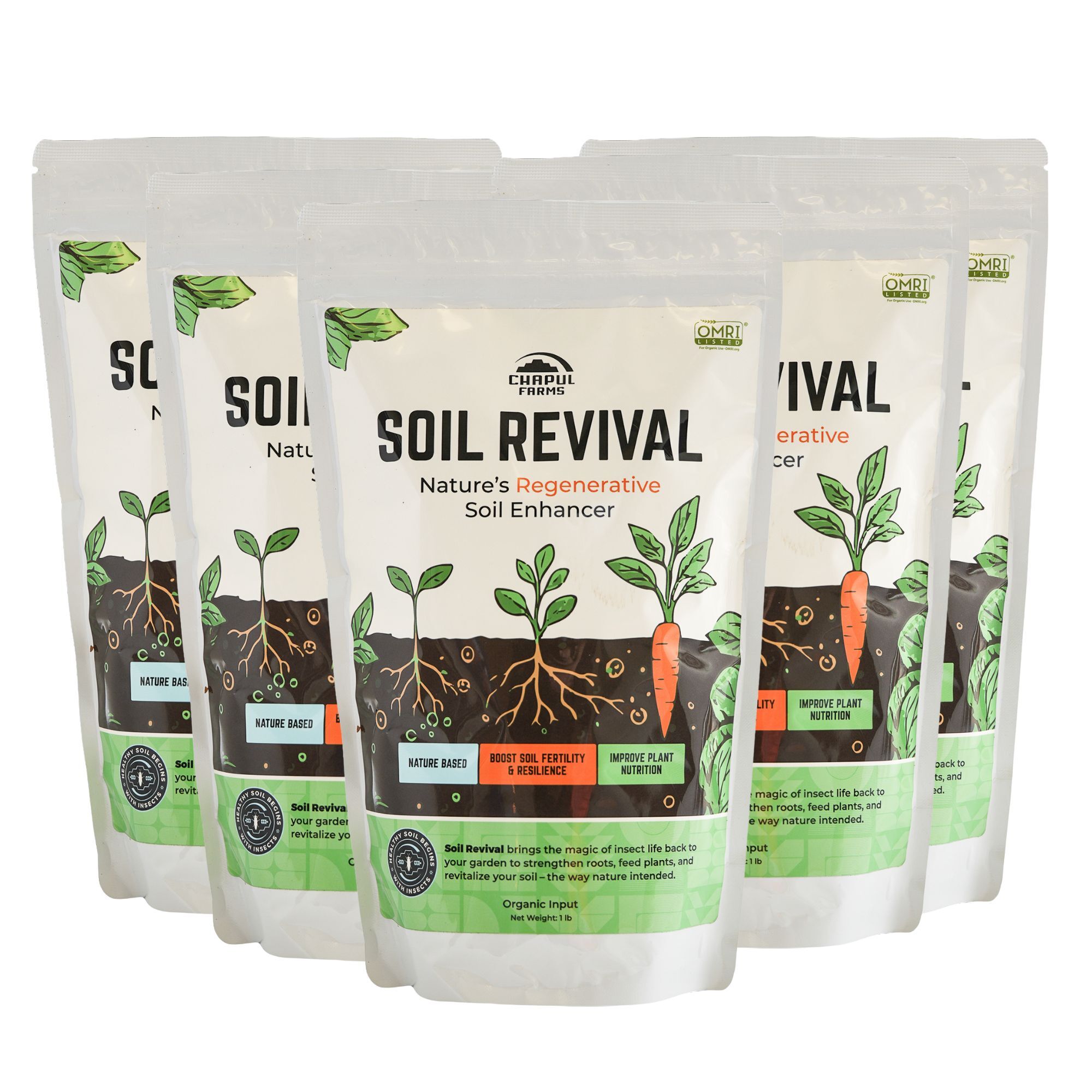 Organic Insect Frass - Soil Revival Black Soldier Fly Castings - 1 lb - 5 Pack - Buy Bulk Organic Soil-Building Fertilizer and S