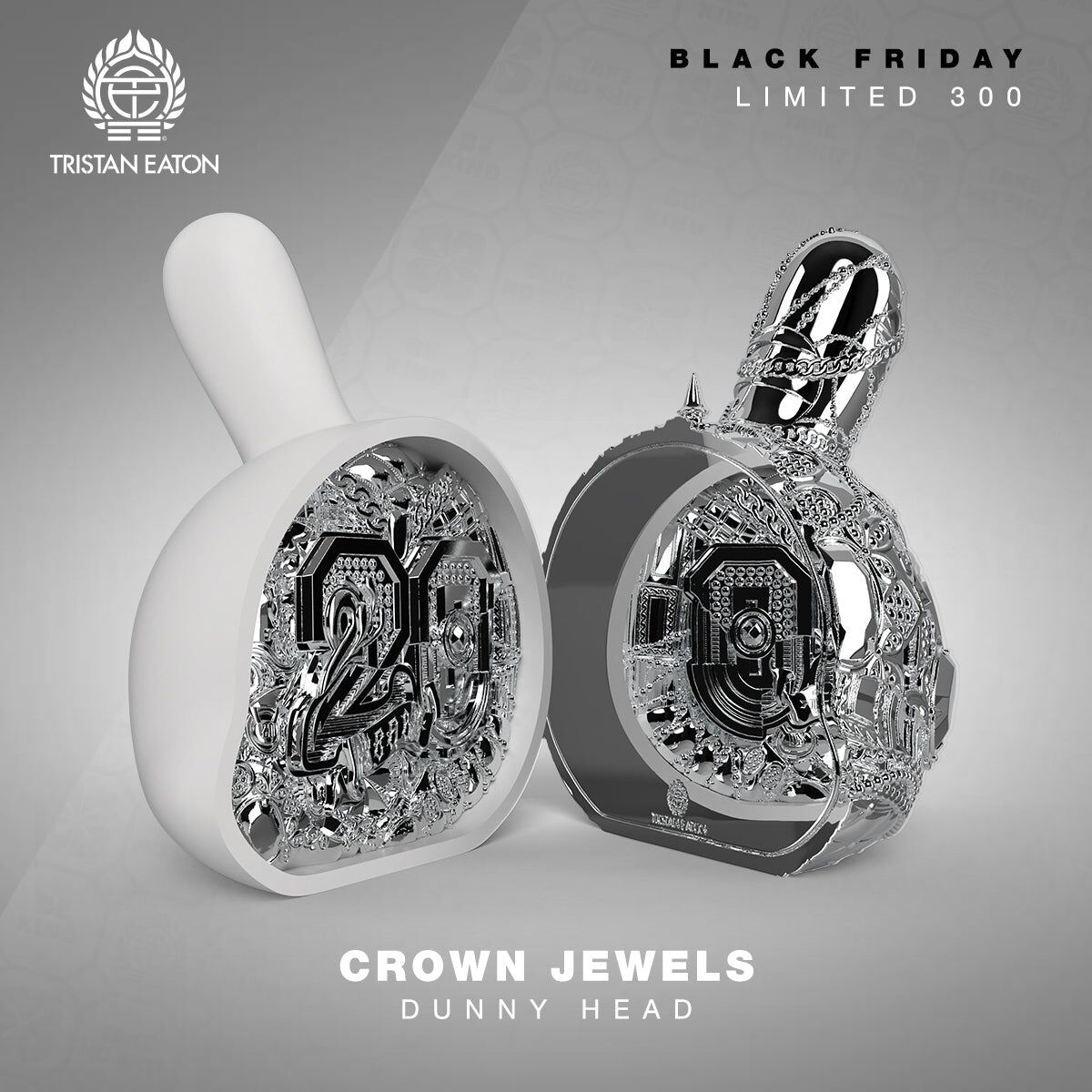 20th Anniversary Dunny Head 12" Art Figure - "Crown Jewels" by Tristan Eaton - White & Silver Edition (Limited Edition of 300)