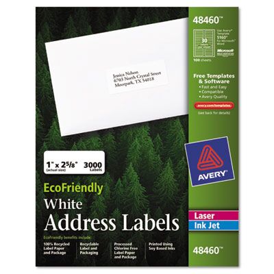 48460 Eco-friendly Labels 1 x 2 5/8 White 3000 Pack