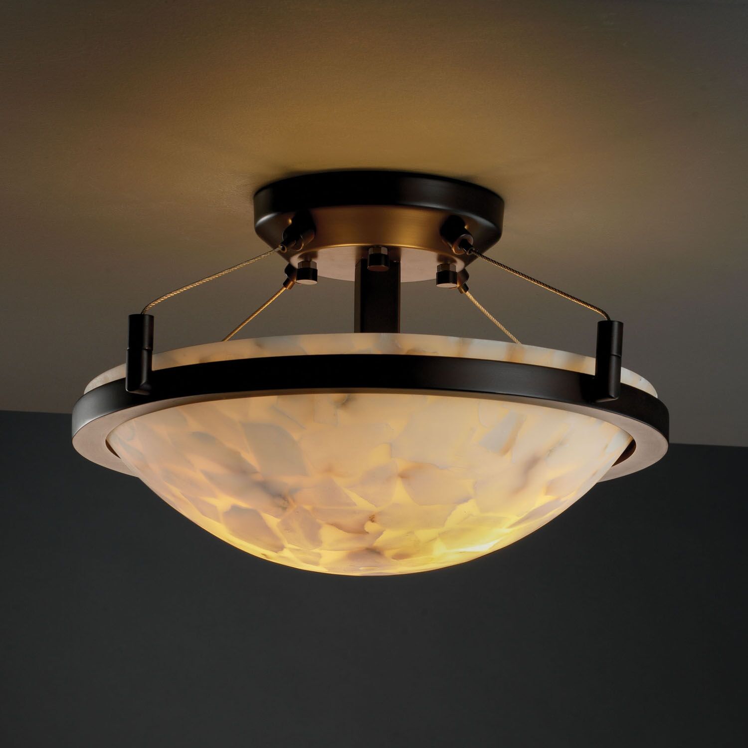 Alabaster Rocks! 14" Round Ceiling Light in Dark Bronze
