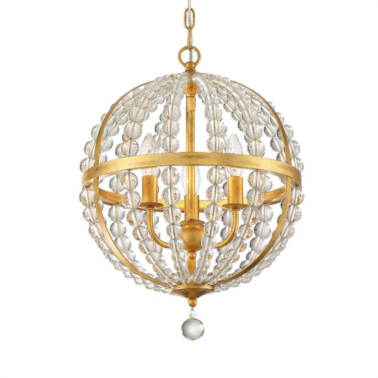 Crystorama Roxy 3-Light Glass Bead Chandelier in Antique Gold