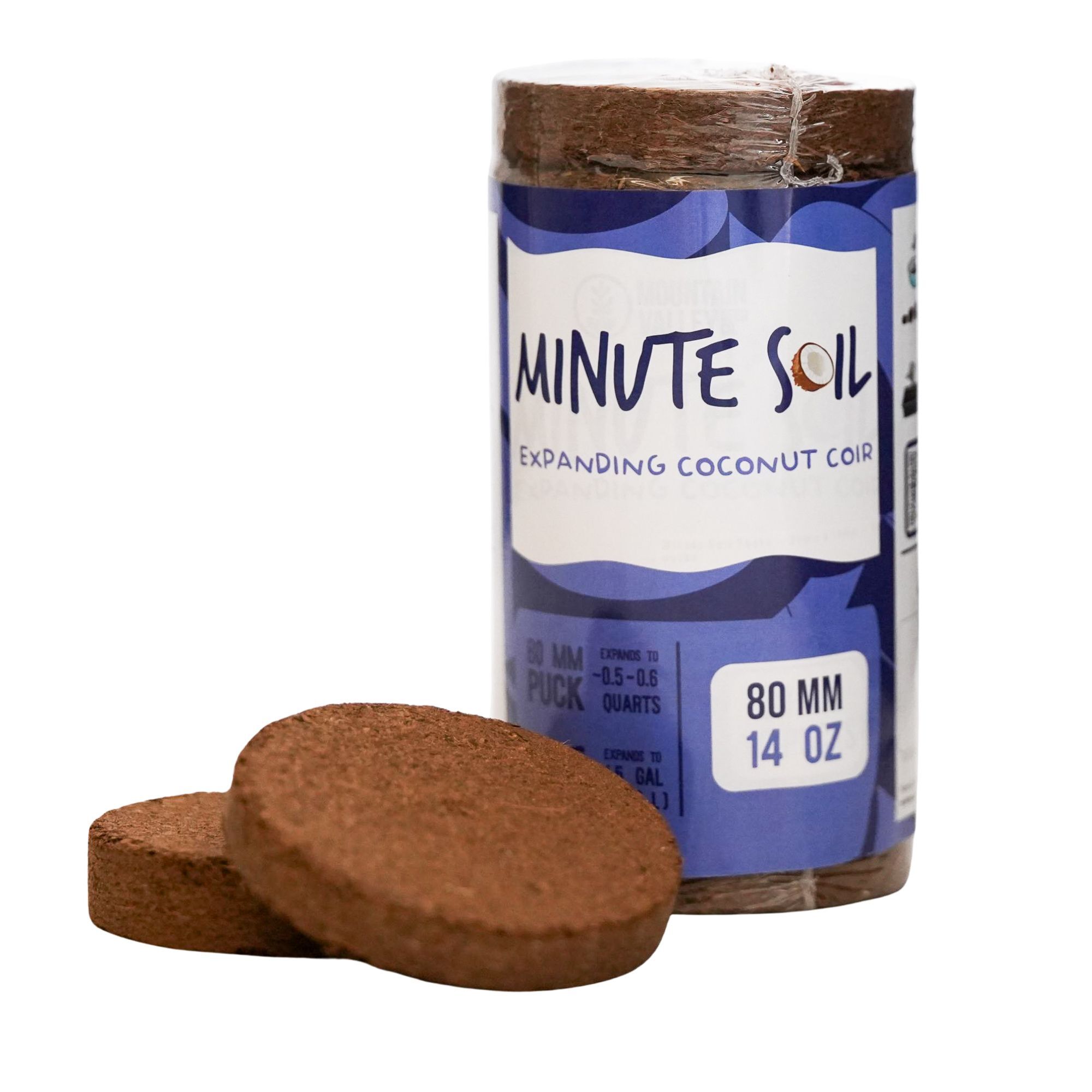 Minute Soil Pucks - 80mm x 15mm - 14 oz -9 to 10 Coco Coir Compressed Soil Discs - Expands to approx 1.5 to 2 Gal - Sustainable,