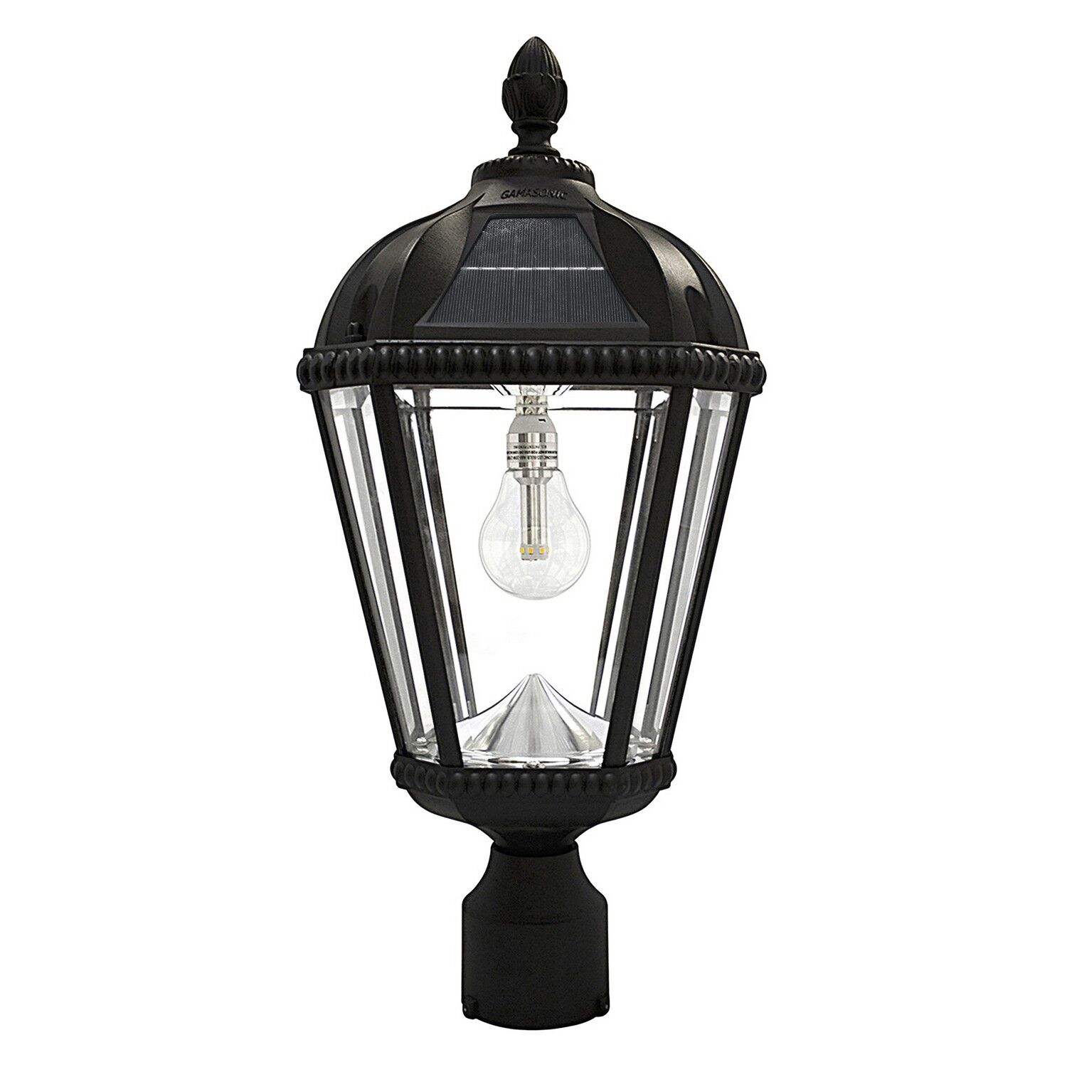 Royal Bulb Solar Lamp Series 1-Light LED Post Mount in Black