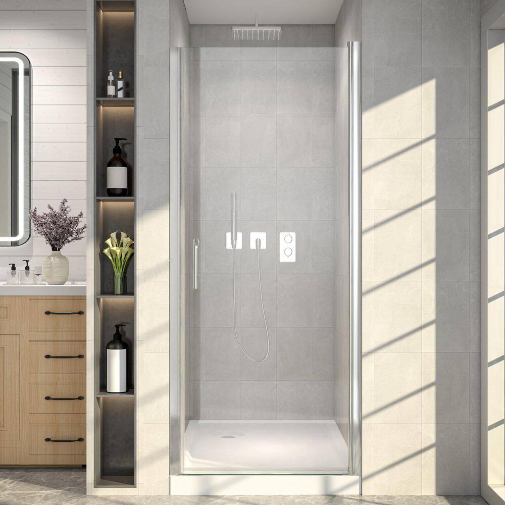 32-34 in. W x 72 in. H Victoria Frameless Pivot Swing Shower Door in Chrome, Clear Glass