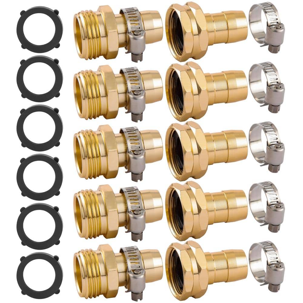 Garden Hose Repair Connector Kit with Clamps, Fits 3/4 in or 5/8 in Hose, Male and Female Aluminum Adapters