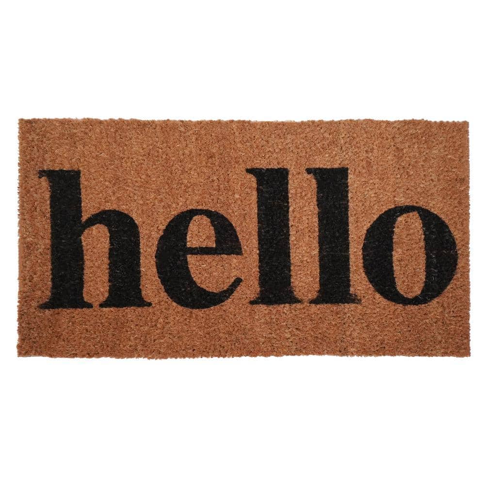 Hello Doormat Natural/Black 12"x 36"