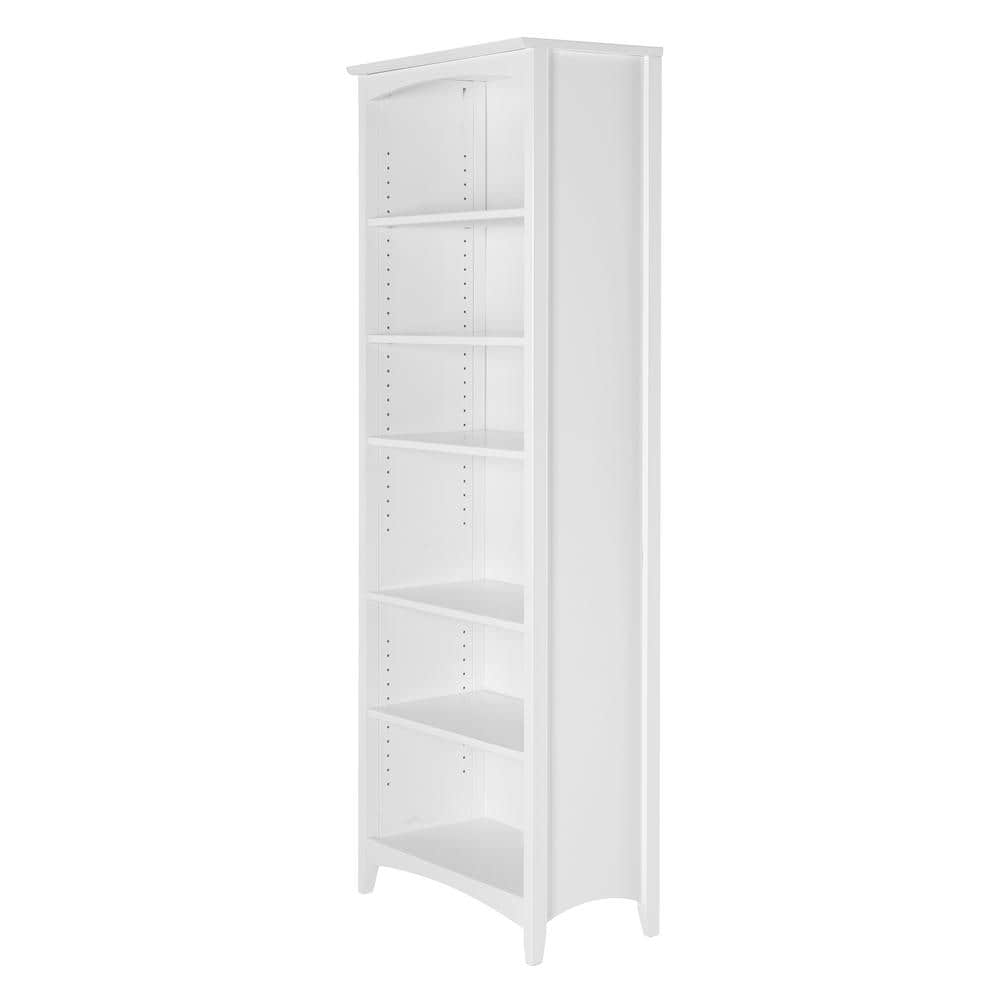 Shaker Style 72 in. White Wood 6-shelf Standard Bookcase with Adjustable Shelves