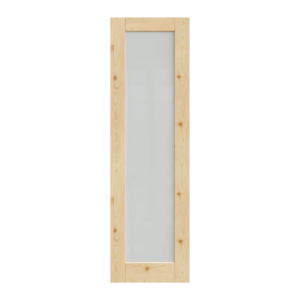 24 in. x 80 in. 1-Lite Frosted Glass Unfinished Solid Pine Wood Interior Door Slab No Hardware Included for Laundry