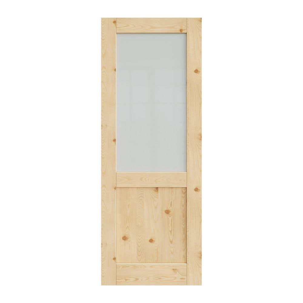 28 in. x 80 in. 1/2-Lite Frosted Glass Unfinished Solid Pine Wood Interior Door Slab No Hardware Included for laundry